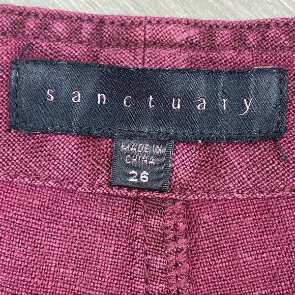Sanctuary Linen Blend Raw Hem Shorts Maroon 26” Flat Front - Picture 6 of 9